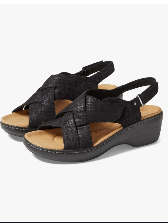 Clarks Shoes - Clarks Black Woven Slingback Comfort Sandals